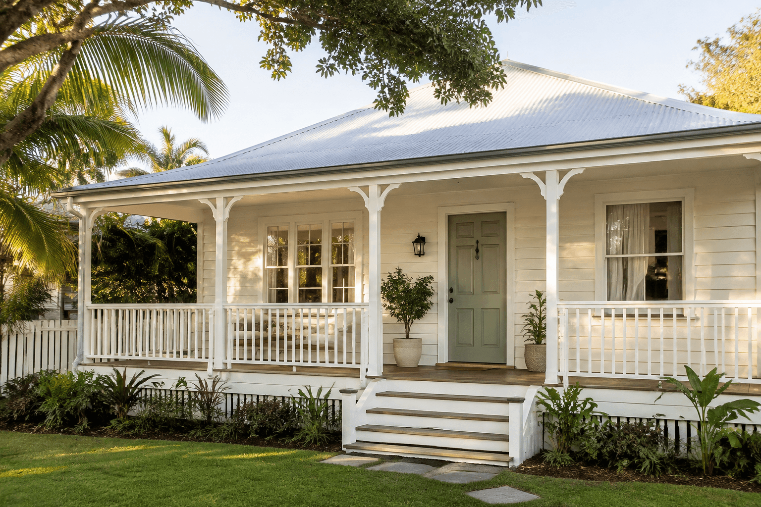 repainted coastal weatherboard home with a shaded verandah